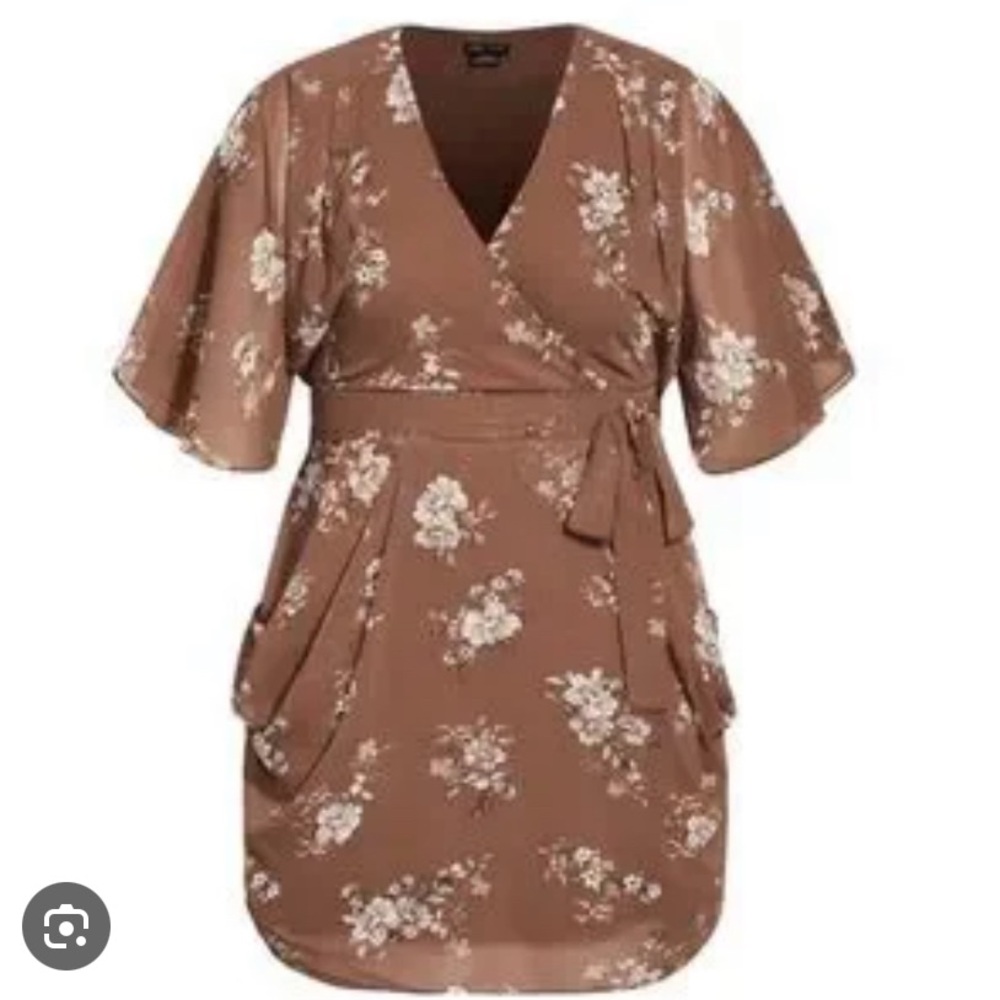 City Chic imperial Floral Kimono Sleeve belted Dress Sz 18 New - Picture 2 of 3